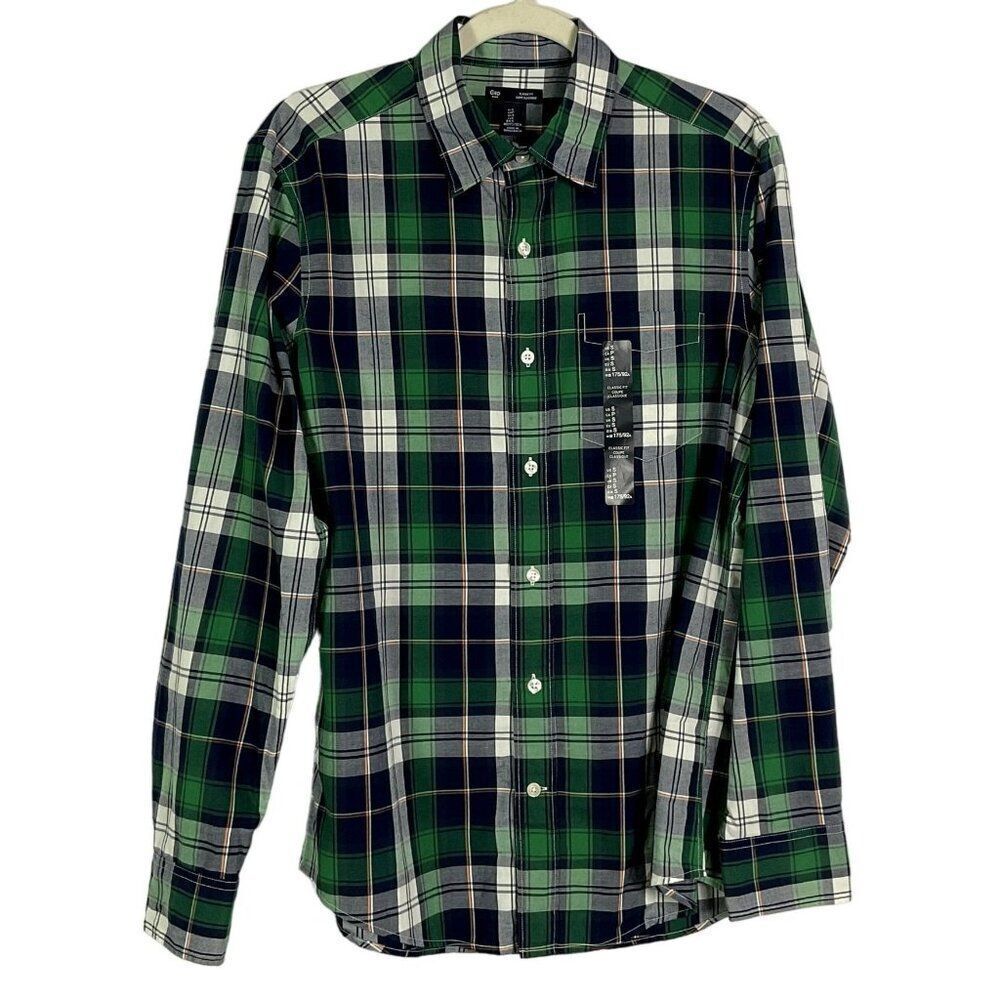 GAP Factory Classic Fit Button-down, size Men's Small, Navy blue/Green/White